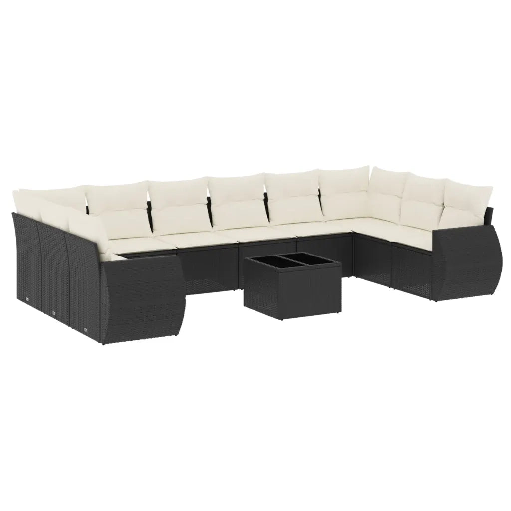 Set Divani da Giardino 11 pz con Cuscini in Polyrattan Nero 3221875