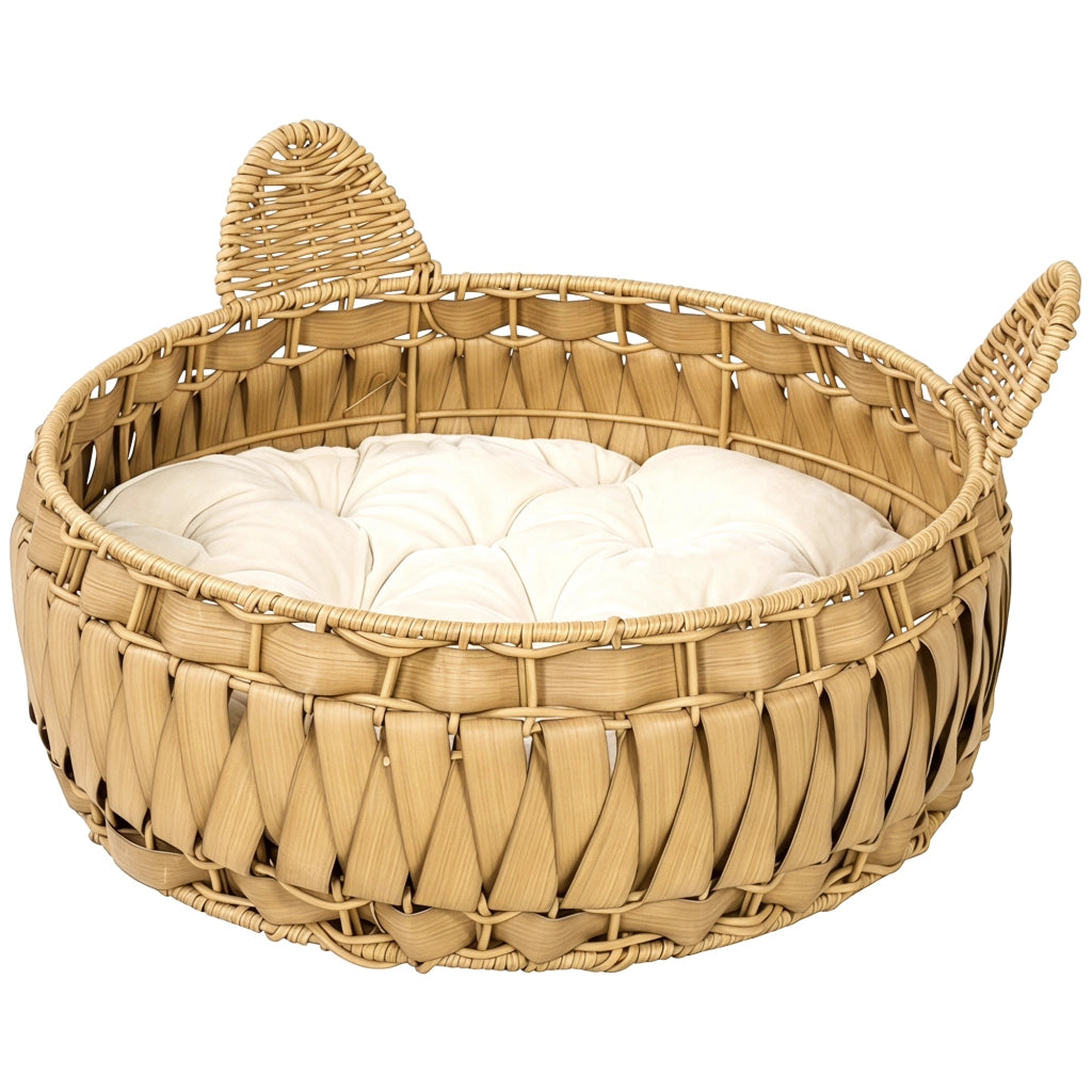 Letto per gatti in rattan con cuscino ¨C Minimal ¨C 50x50x25 cm, marrone chiaro
