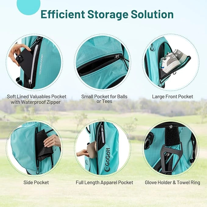 Borsa da Golf con Divisori Superiori a 8 Vie & 5 Tasche con Cerniera, Tracolla Regolabile a Doppia Spalla, Cappuccio Antipioggia e Portombrelli, Sacca da Golf per Donna e Uomo