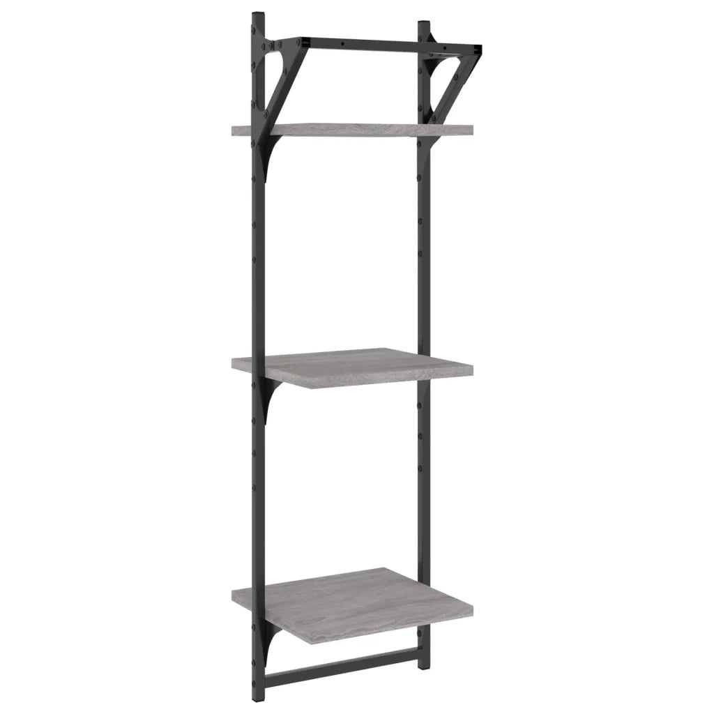2 pz Mensole a Parete | Scaffale Parete | Ripiano a parete con Aste Grigio Sonoma 30x25x100 cm