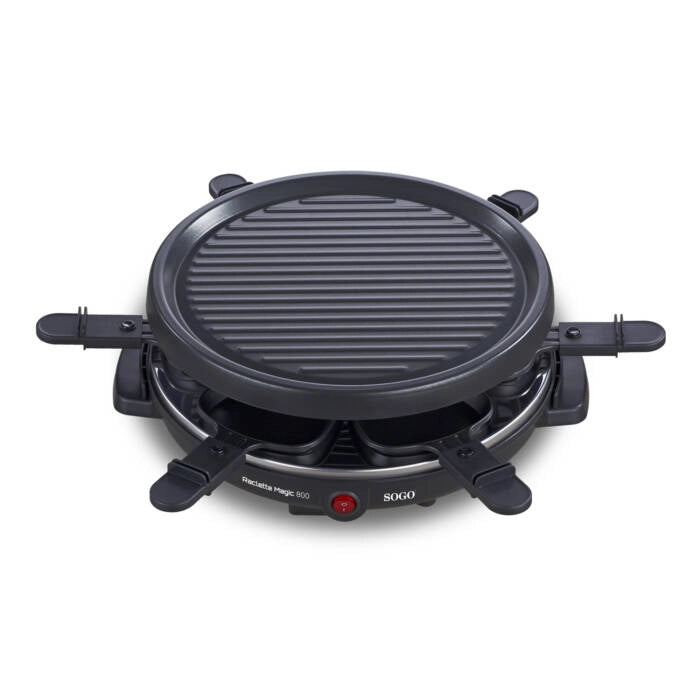 Raclette elettrica con grill antiaderente 28 cm, 6 persone 800W per sciogliere formaggio e grigliare carne - Sogo