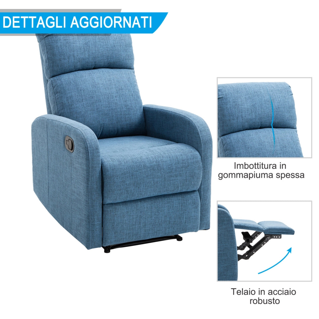 Poltrona Relax Reclinabile Manuale con Poggiapiedi ¨C Zephmum ¨C Tessuto Blu 67x83x107cm