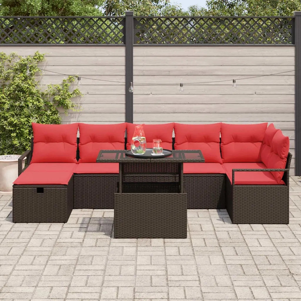 Set Divano da Giardino con cuscino 8 pcs Marrone Poly Rattan 3359811