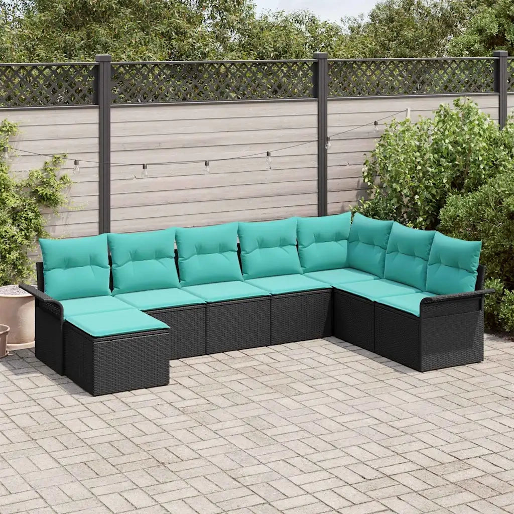 Set Divano da Giardino con cuscino 8 pcs Nero polyrattan 3345486
