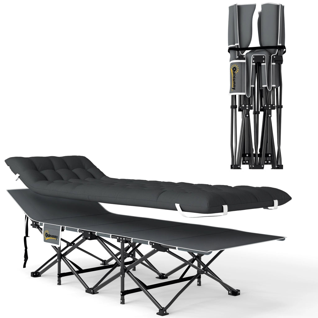Letto da Campeggio Pieghevole con Materasso e Cuscino ¨C zephmum ¨C 186x68x37 cm Nero
