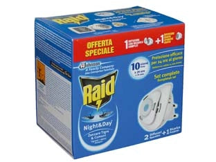 RAID NIGHT&DAY ZANZARE TIGRE E COMUNI DIFFUSORE + 1 RICARICA- - diffusore + 1 ricarica - 12 pezzi RAID