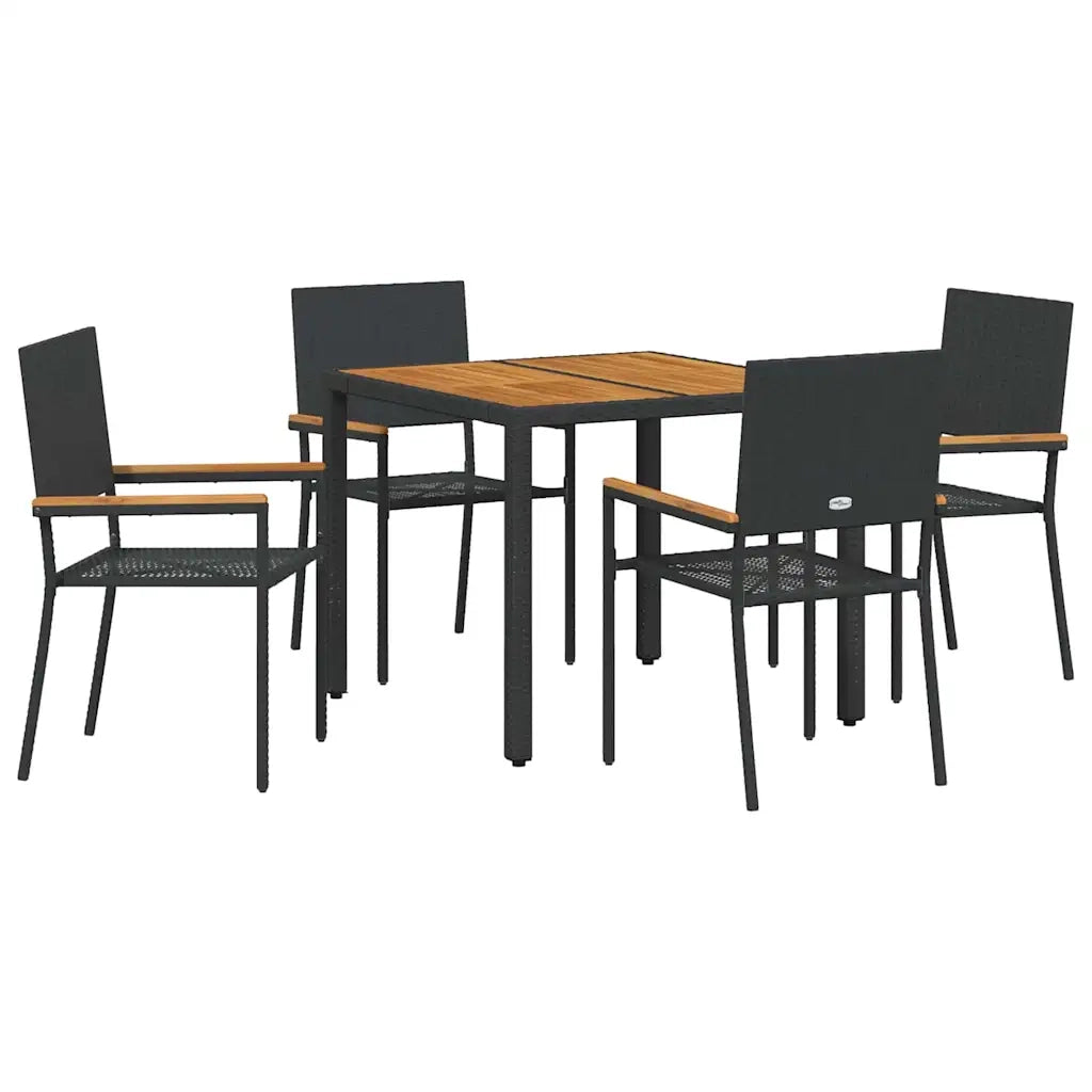 Set da Pranzo per Giardino 5 pcs Nero polyrattan