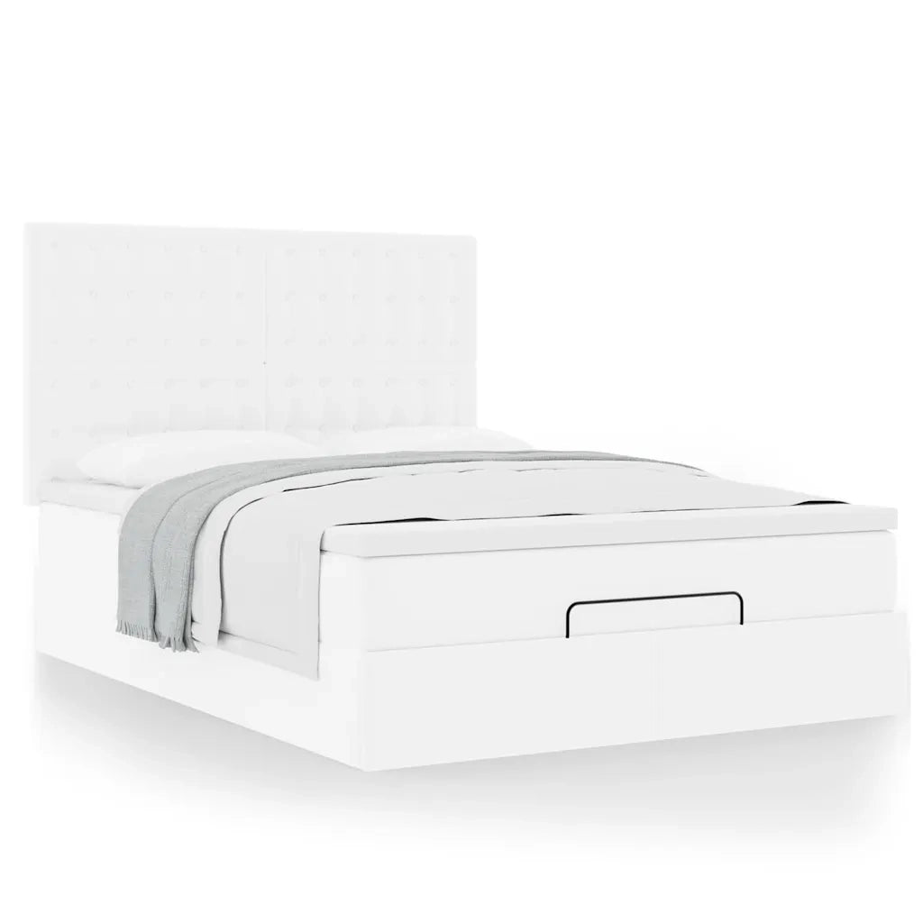 Struttura Letto Pouf con Materasso Bianco 140x190 cm Similpelle 3313002