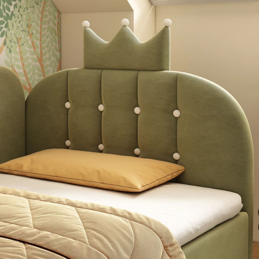 Letto daybed 90x190 cm in velluto verde con contenitore idraulico