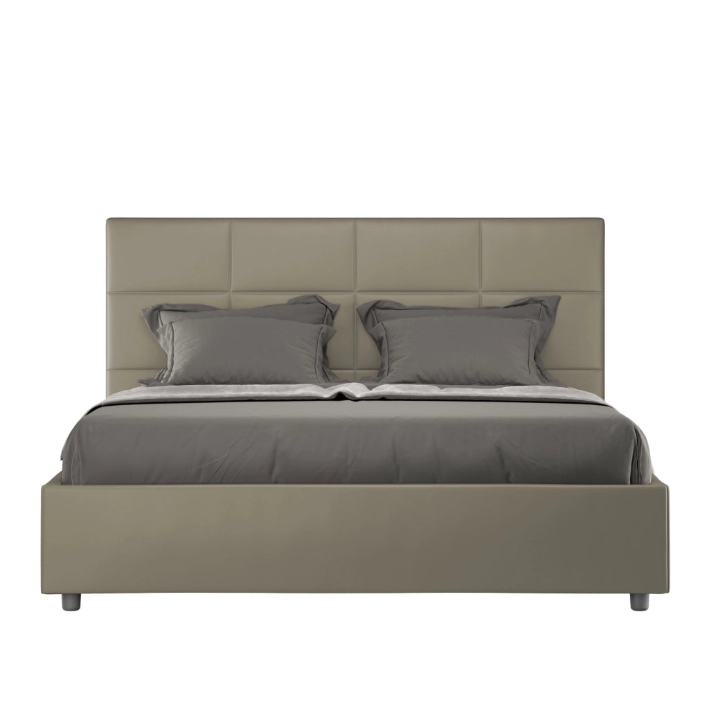 BS COM Letto matrimoniale contenitore doppia alzata imbottito 160x210 similpelle cappuccino