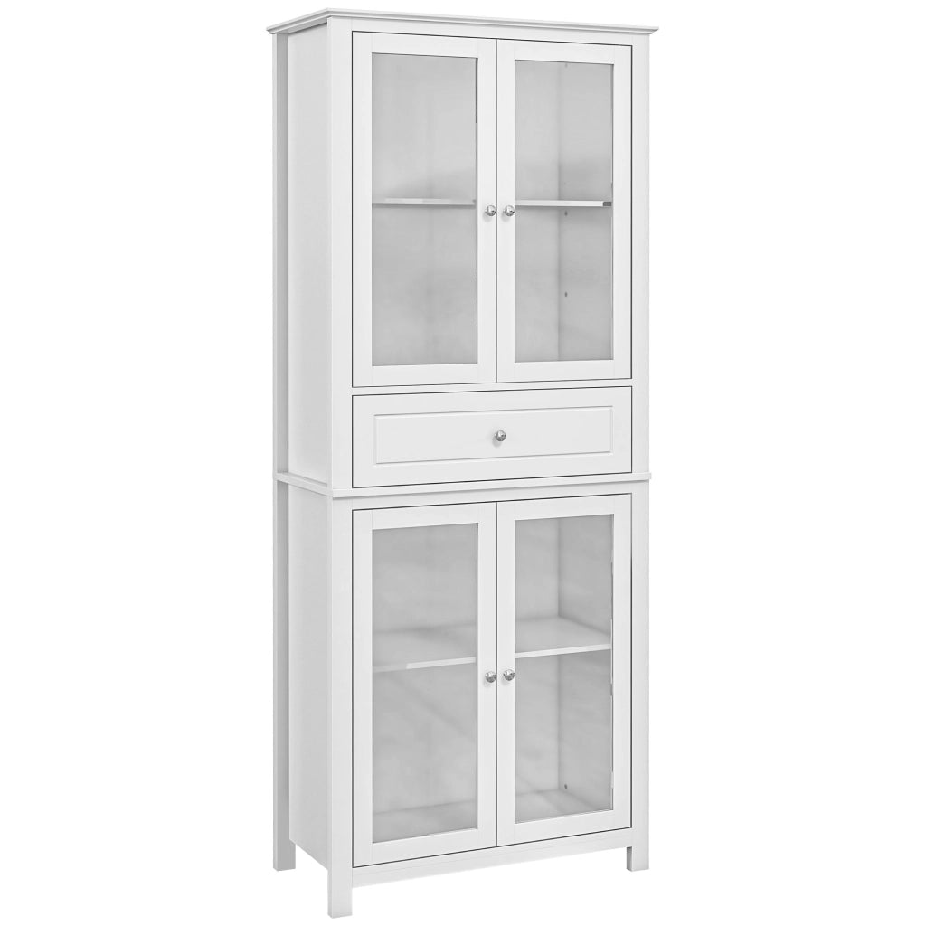 Armadio Cucina Vetrina con Ante a Vetro e Cassetto ¨C Zephmum ¨C Bianco 74x35,5x181,5 cm