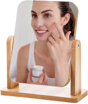 Specchio da trucco 360 gradi in legno - vetro di alta qualità - dimensioni 21 x 18 cm - ideale per il trucco - riflessione netta - specchio da tavolo