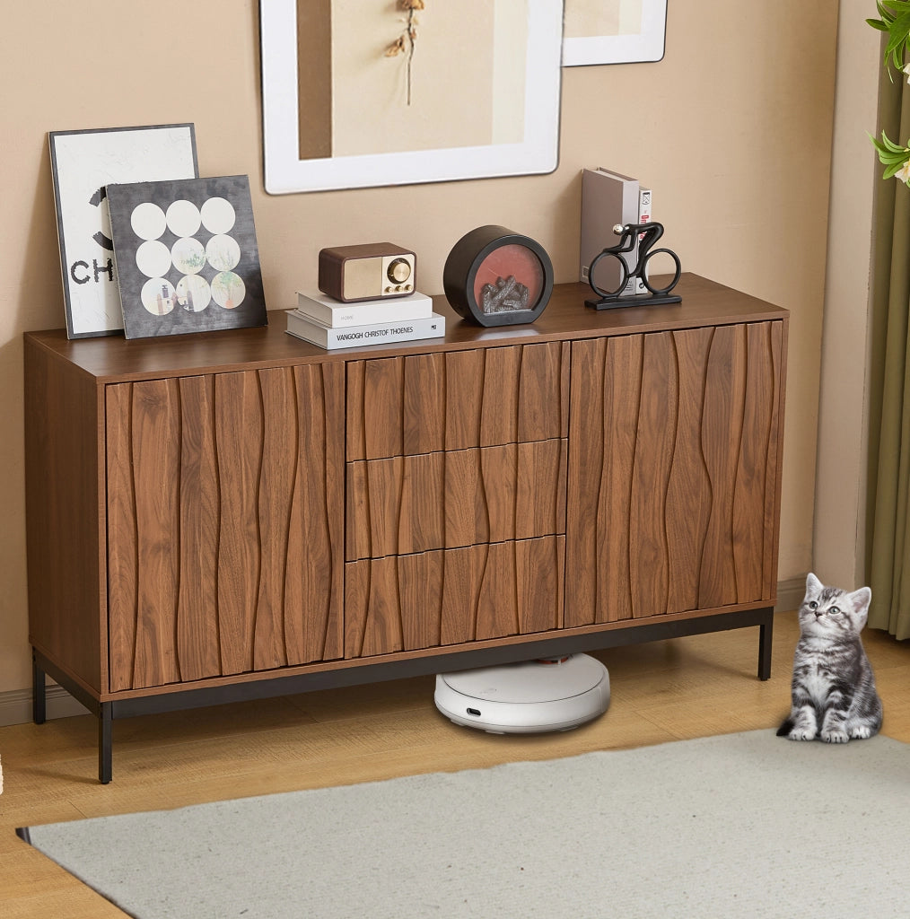 Credenza 150 cm in MDF e PB; con 3 cassetti e ripiani regolabili; marrone scuro