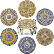 Sottopiani in ceramica con supporto per bicchieri, sottopiani per bevande, sottopiani per tavolo in stile bohemien per bicchieri, calici e vasi, confezione da 6 pezzi