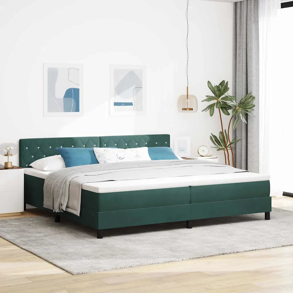 Letto a Sorgente LED con led Verde Scuro 200 x 200 cm Velluto