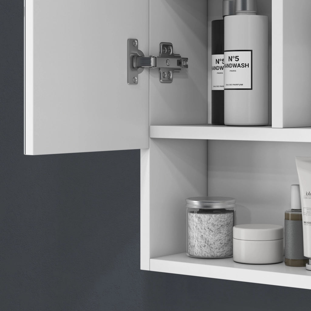 Armadietto da Bagno 90x15x75 cm con Specchio 3 Ante Soft Close e Ripiani Regolabili in MDF Bianco