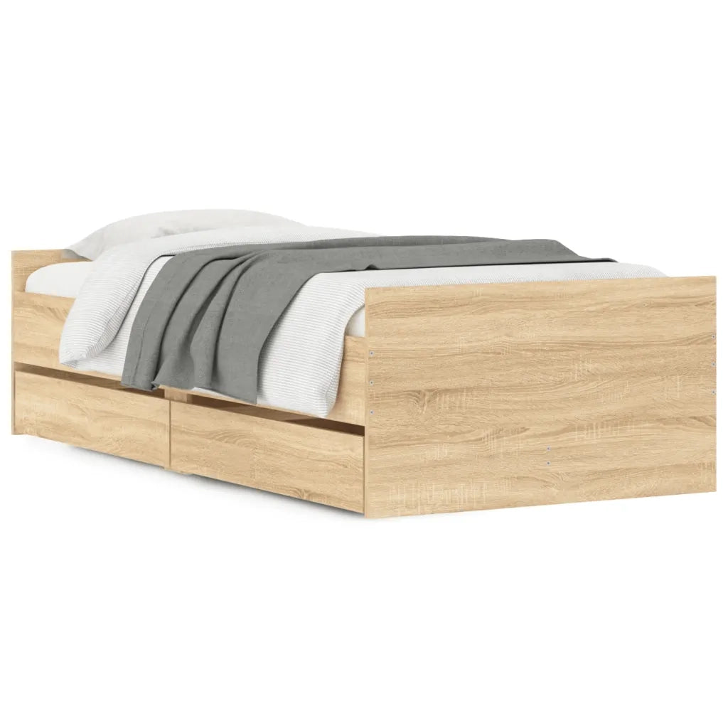 Letto singolo | Letto per adulti | Giroletto con Cassetti Rovere Sonoma 90x190 cm