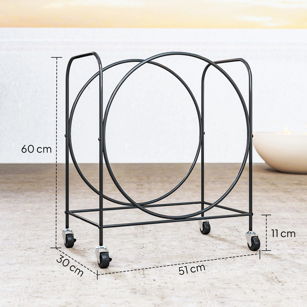Portale legna con ruote ¨C Xylo ¨C metallo nero 51x30x60 cm per camino interno esterno