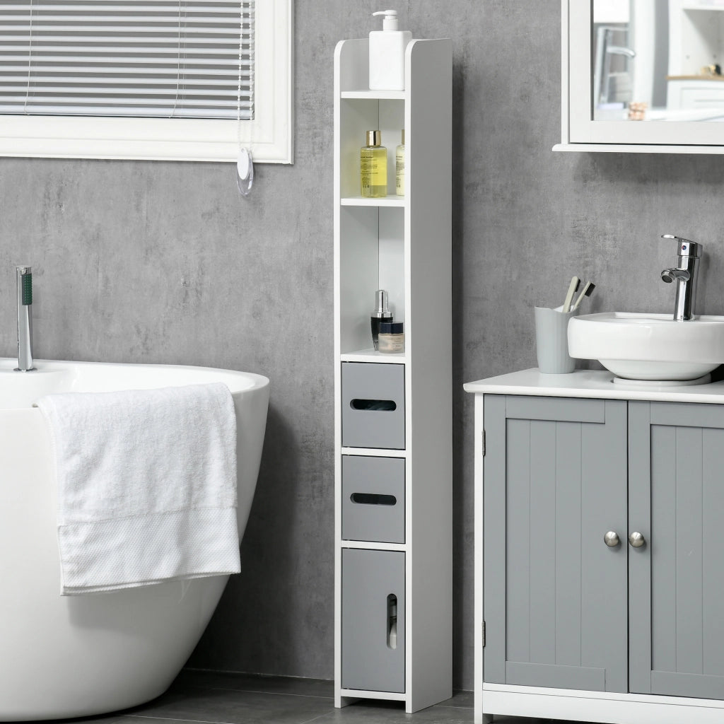 Colonna Bagno con Armadietti e Mensole ¨C Minimal ¨C Legno Bianco e Grigio 15x17x120