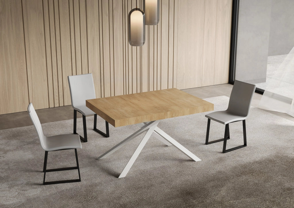Tavolo Allungabile 120-204x80x74 cm Niket Quercia Natura Gambe Bianche