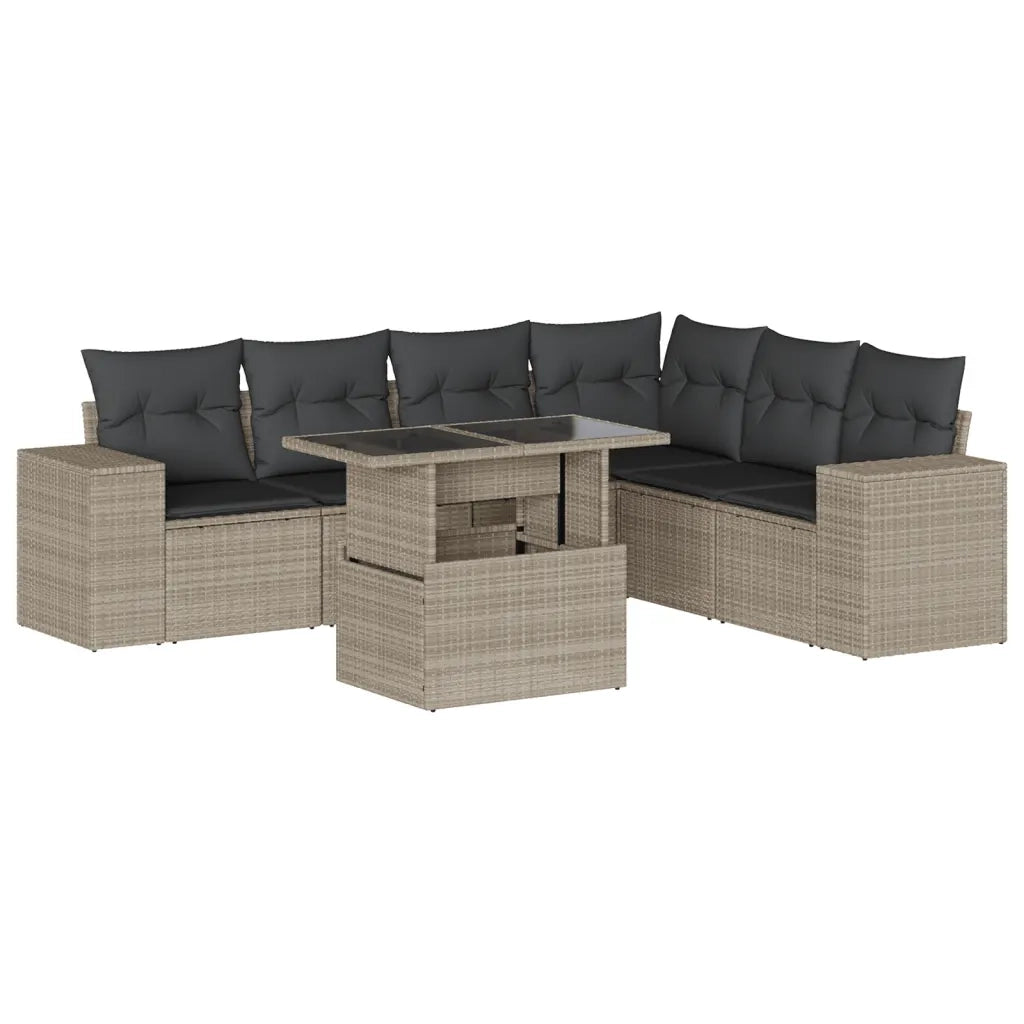 Set Divani da Giardino 7pz con Cuscini Grigio Chiaro Polyrattan 3269192