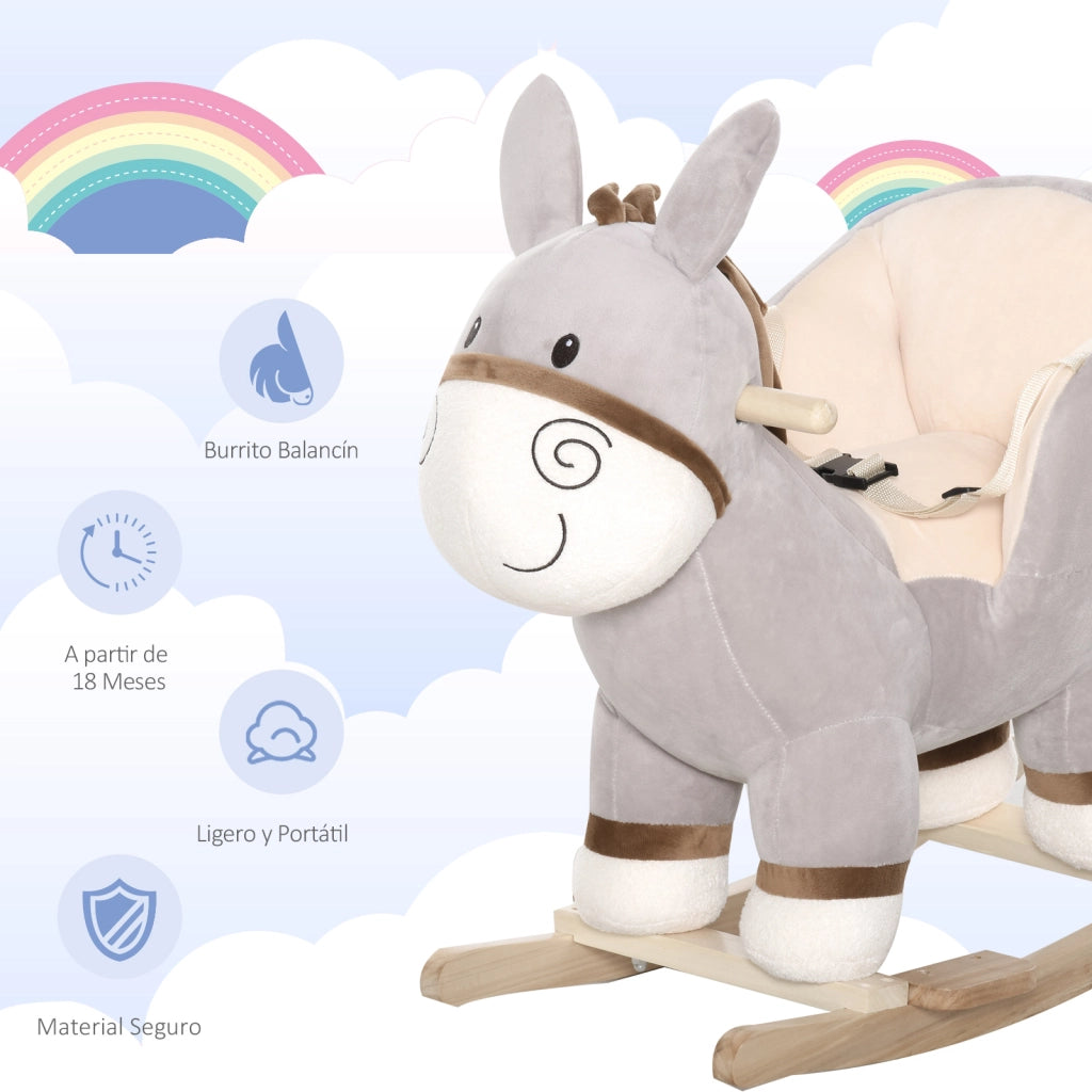 Cavallo a Dondolo in Peluche per Bambini 18-36 Mesi ¨C Minimal ¨C 61x34x58 cm Grigio