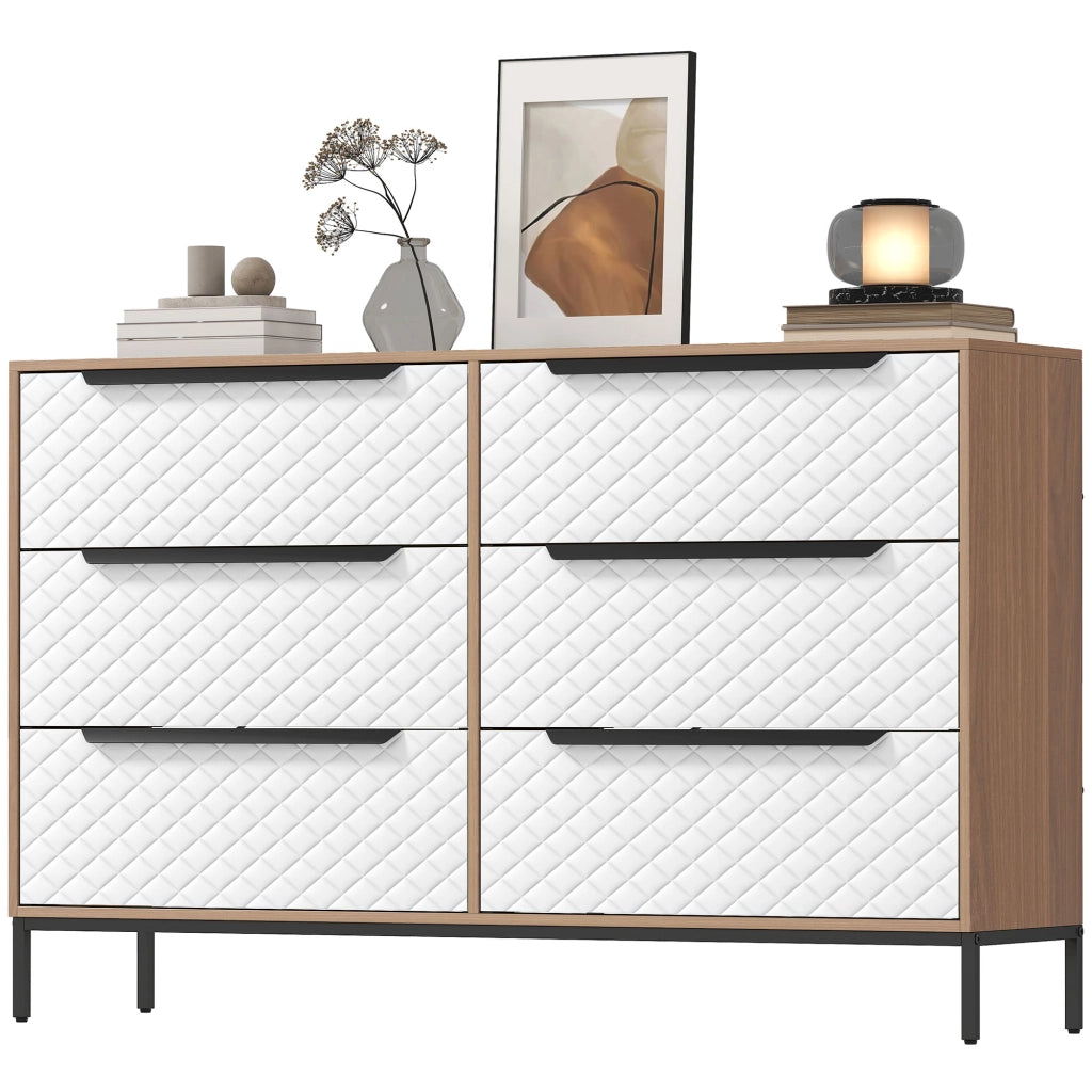 Cassettiera con 6 Cassetti Tessuto Diamante ¨C zephmum ¨C Naturale e Bianco
