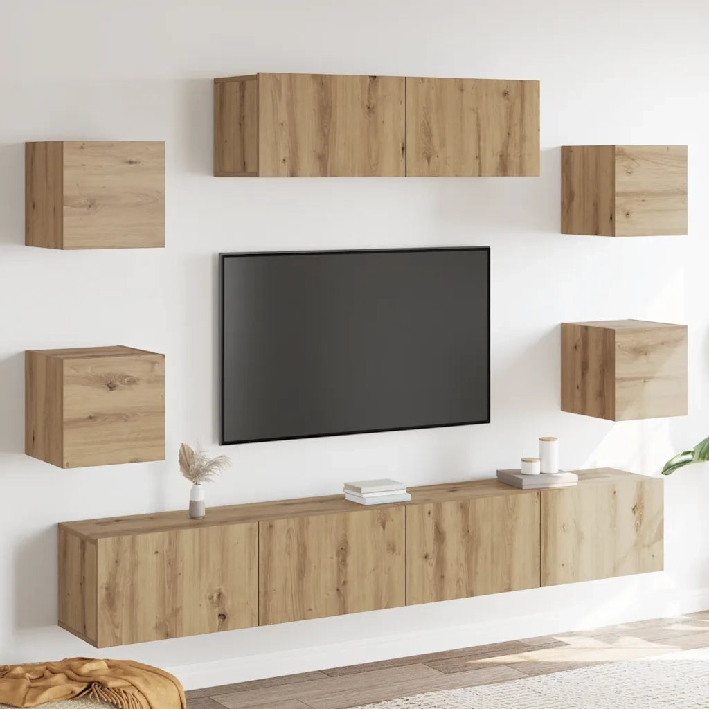 Set Mobile TV 7 pz | Armadietto TV | Mobile Porta TV Montato a Parete Rovere in Legno Multistrato