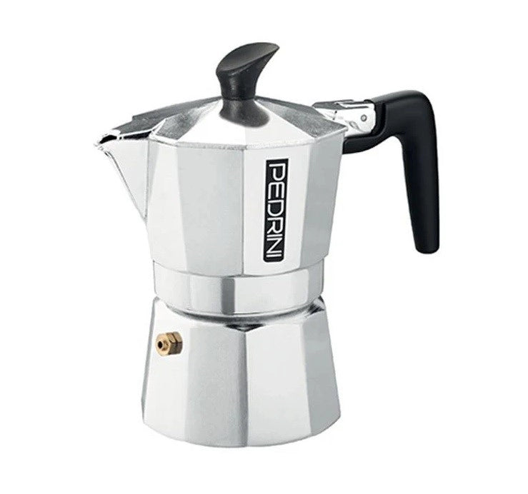 Macchinetta Caffè Moka in Alluminio Brillantata Nera 12 Tazze Pedrini