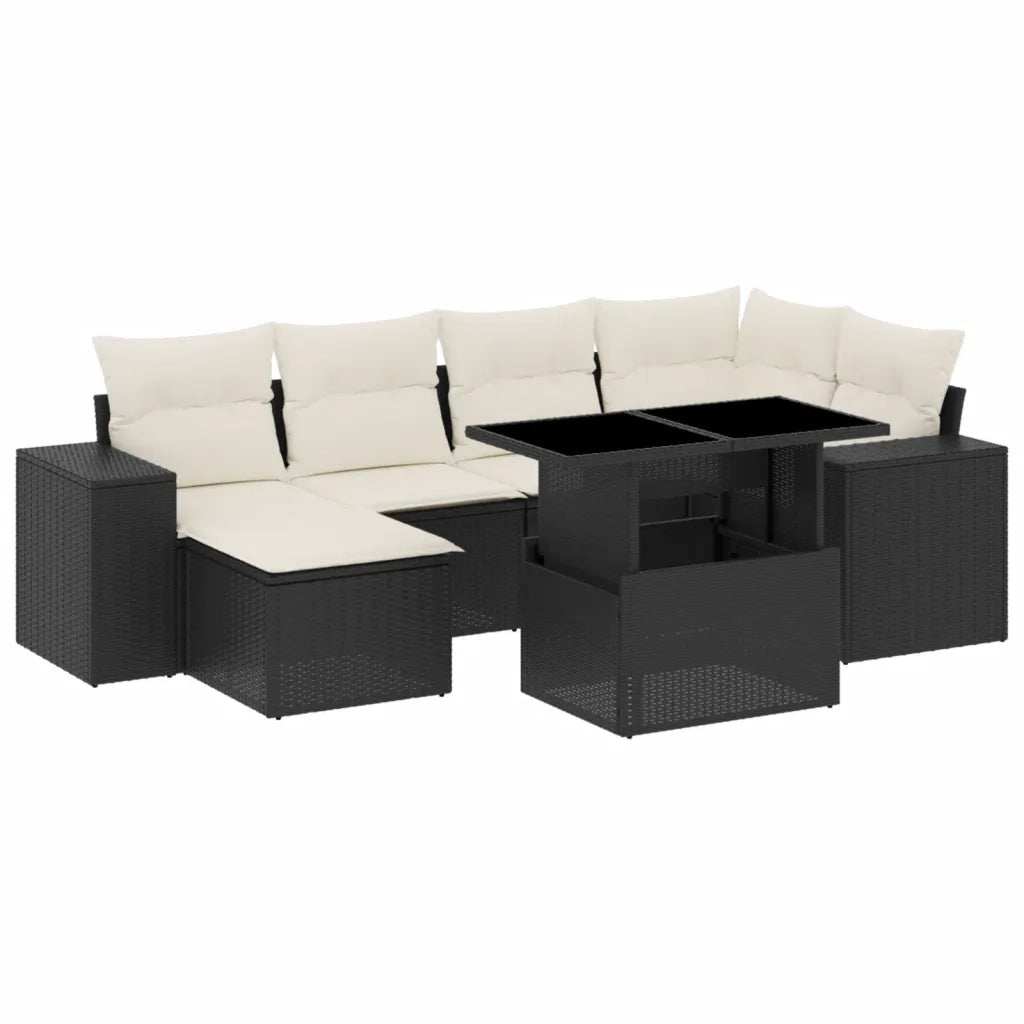 Set Divani da Giardino con Cuscini 7pz Nero Polyrattan