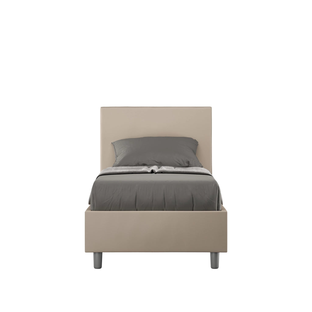 BS COM Letto singolo con rete imbottito 80x210 similpelle tortora