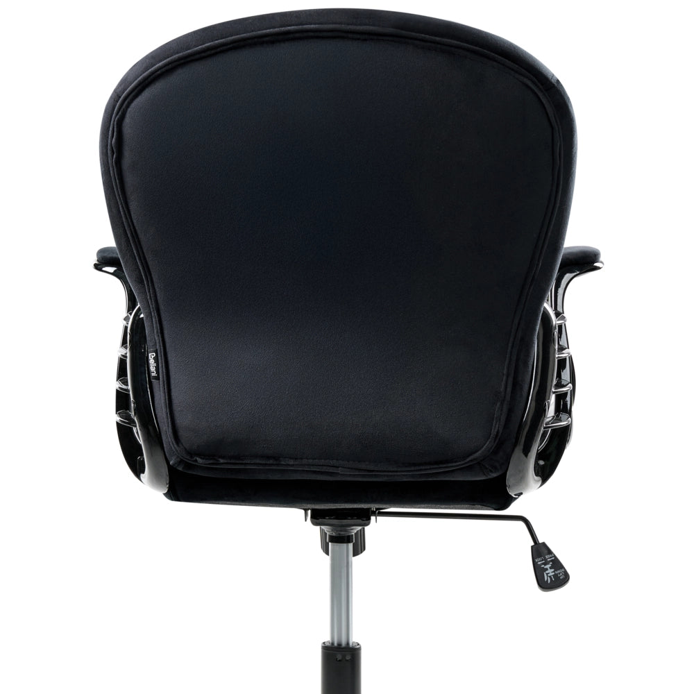 Sedia da ufficio in velluto nero con altezza regolabile e schienale trapuntato stile retrò moderno