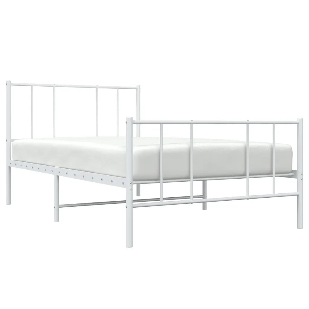 Letto singolo | Letto per adulti | Giroletto con Testiera e Pediera Metallo Bianco 80x200 cm