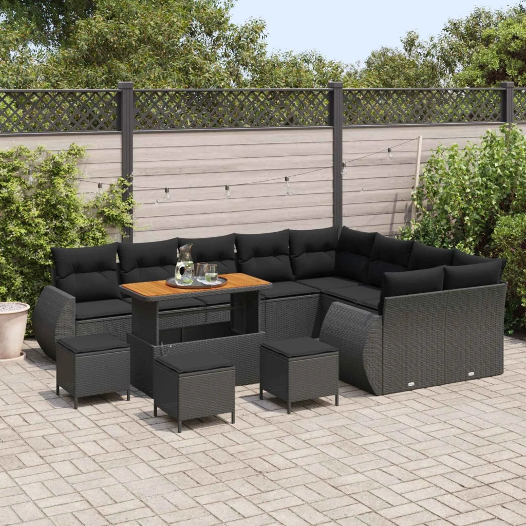 Set Divano da Giardino 13 pcs Nero Rattan in Polipropilene