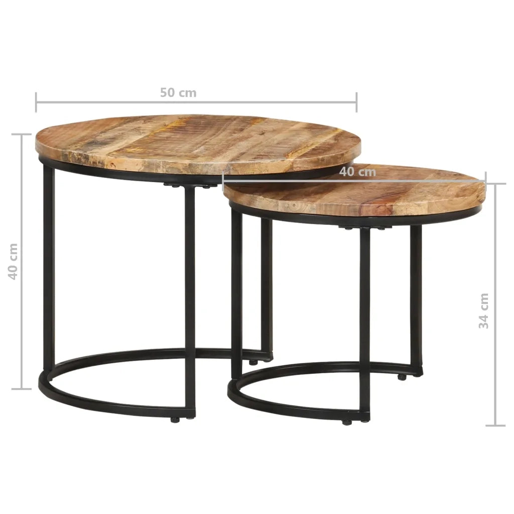 2 pz Tavolini da salotto | Tavolino da caff¨¨ | Tavolino da Soggiorno Impilabili in Legno di Mango Grezzo