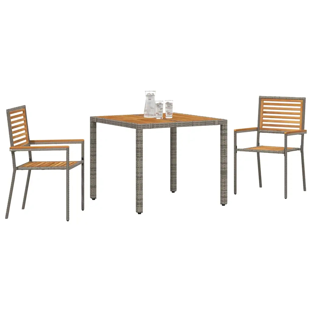 Set da Pranzo per Giardino 3 pcs Grigio e Marrone polyrattan