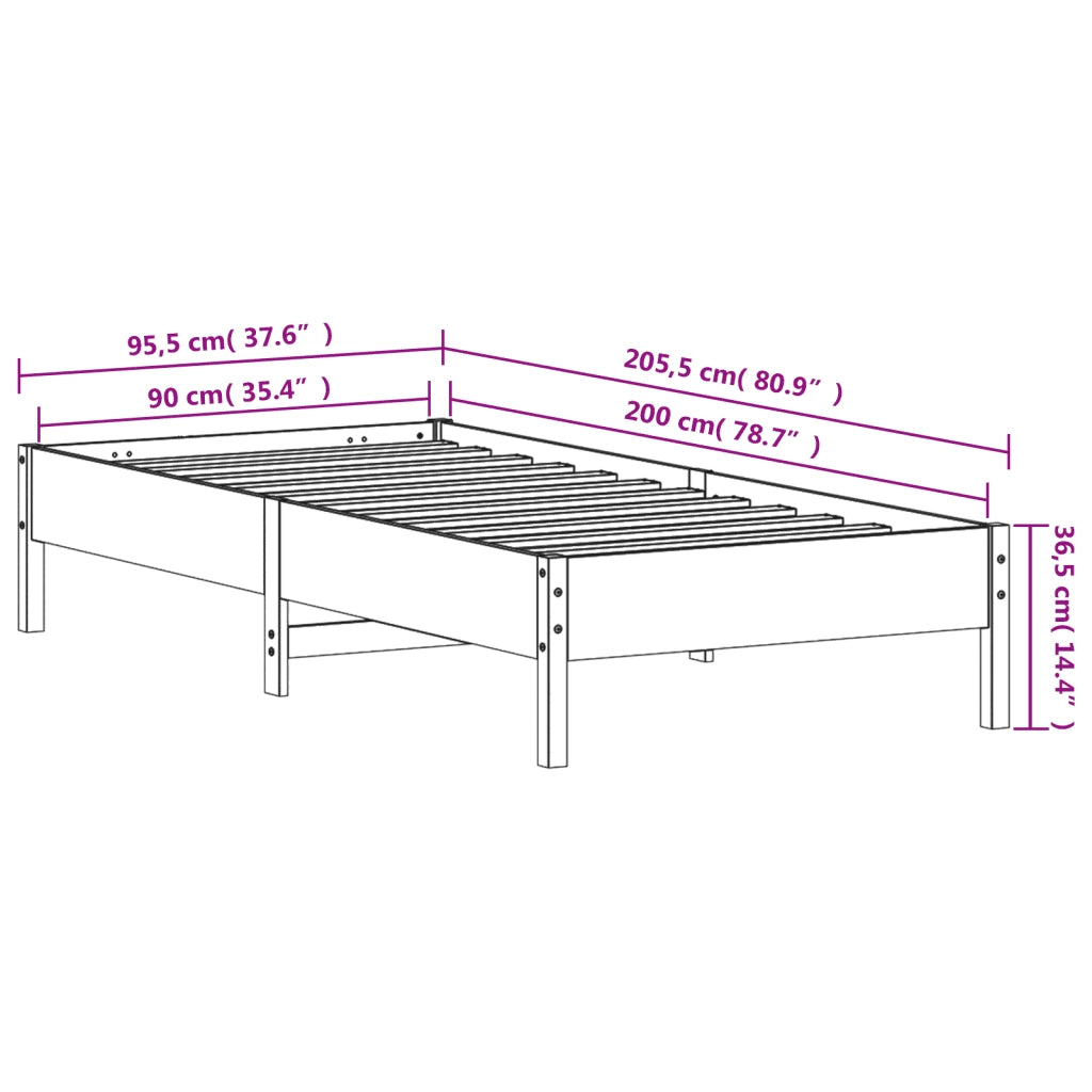 Letto senza Materasso-Struttura Letto Marrone Cera 90x200 cm Legno di Pino 645999