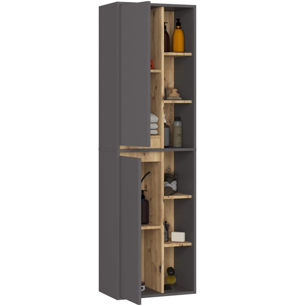 Colonna bagno sospesa VAMI Grigio Grafite, Rovere Artisan 50 cm 2 ante 50x30x170 cm