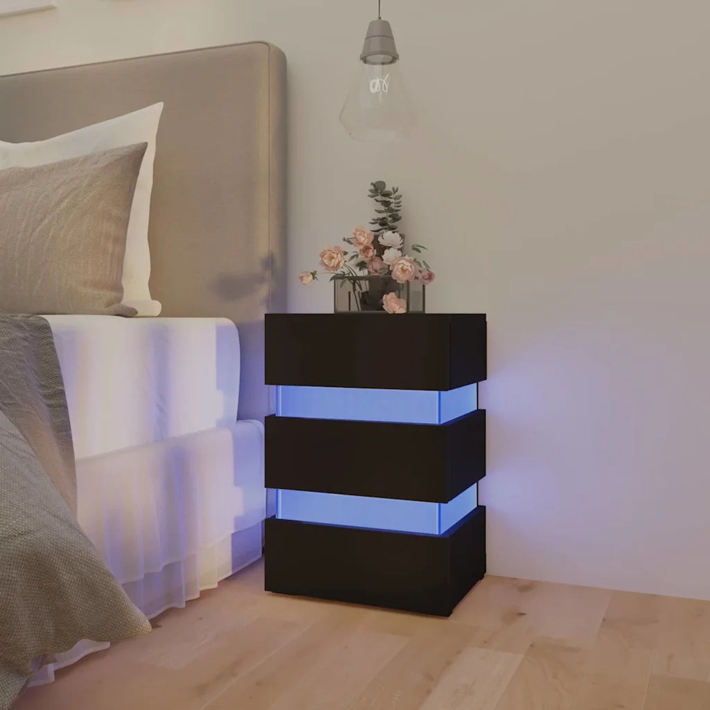 Comodino con Luci LED Nero 45x35x67 cm in Legno Multistrato 326841