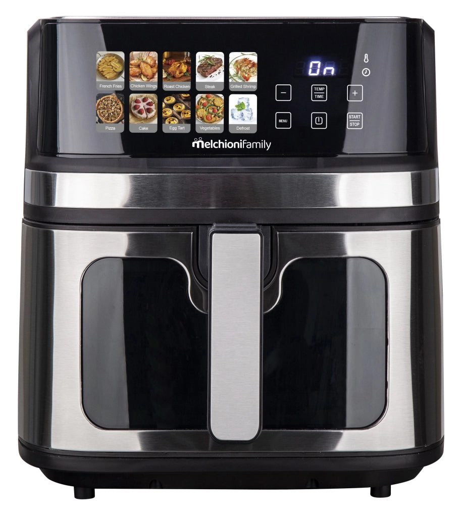 Melchioni Family Friggitrice ad aria GAIA PLUS8L doppia resistenza display digitale led a colori 10 programmi timer 2200W