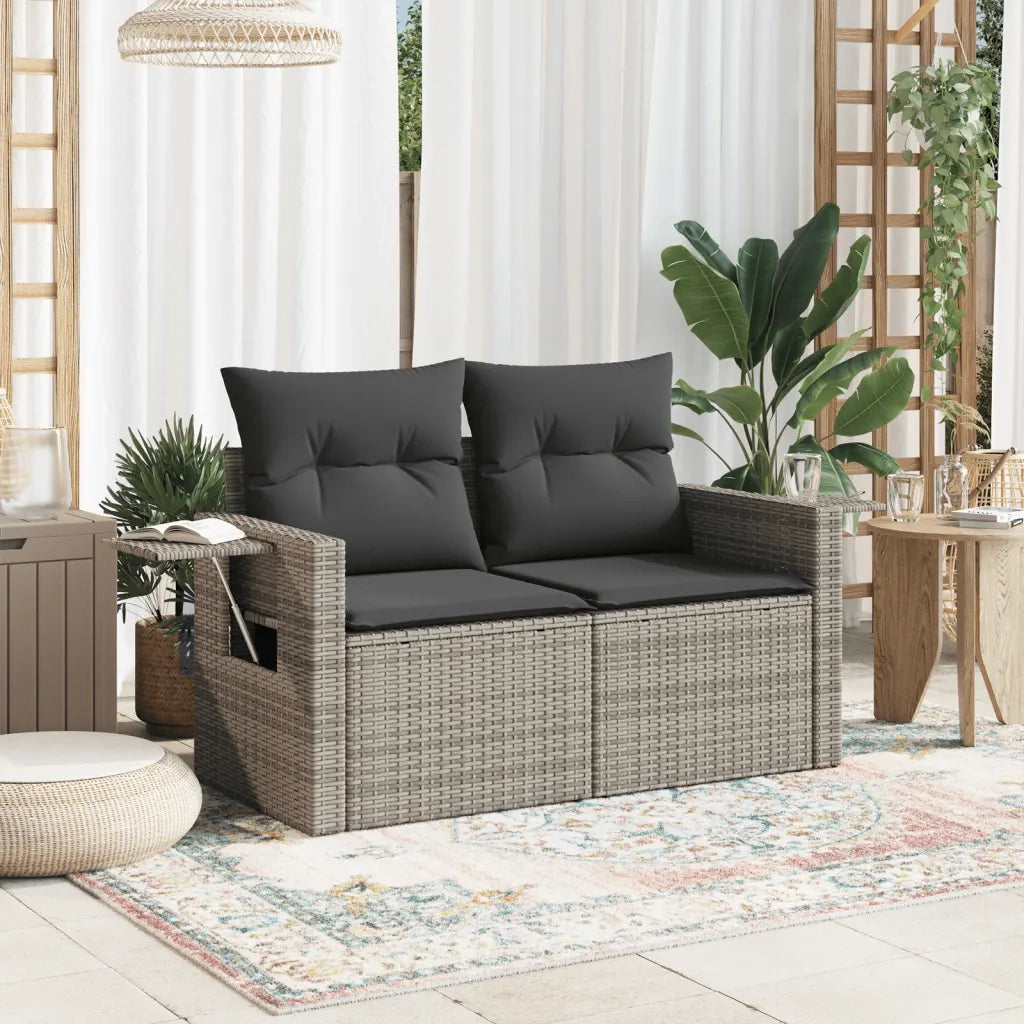 Divano da Giardino con Cuscini 2 Posti-Sofa da Giardino-Divano da esterno Grigio in Polyrattan 762366