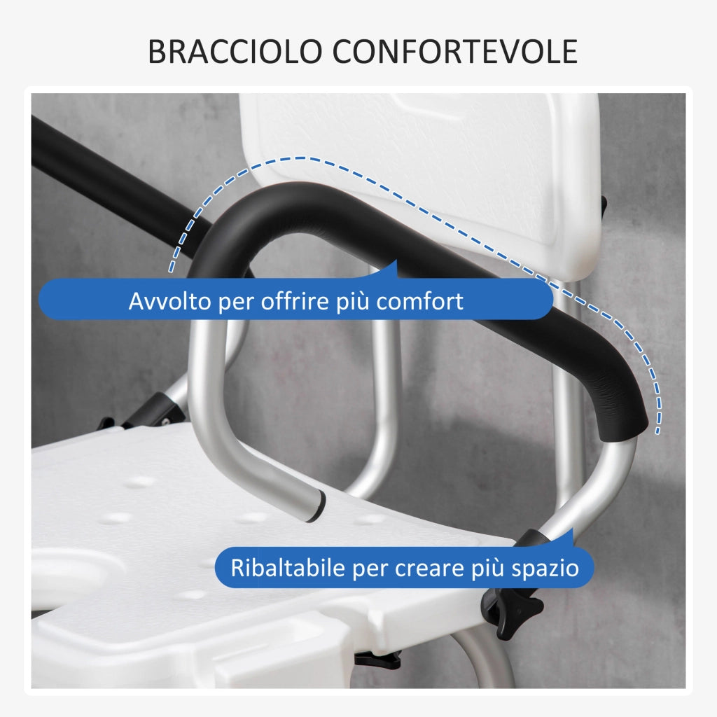 EasyComfort Sedia per doccia per Anziani, Disabili e Donne Incinte Imbottita con forma a U, 54x52x70-82cm, Bianco