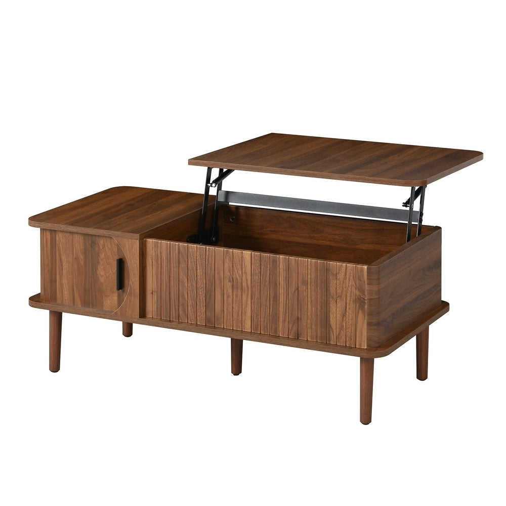 Tavolino da Salotto Moderno ¨C Xylo ¨C Effetto Noce, Piano Regolabile, Legno, Ante Scorrevoli