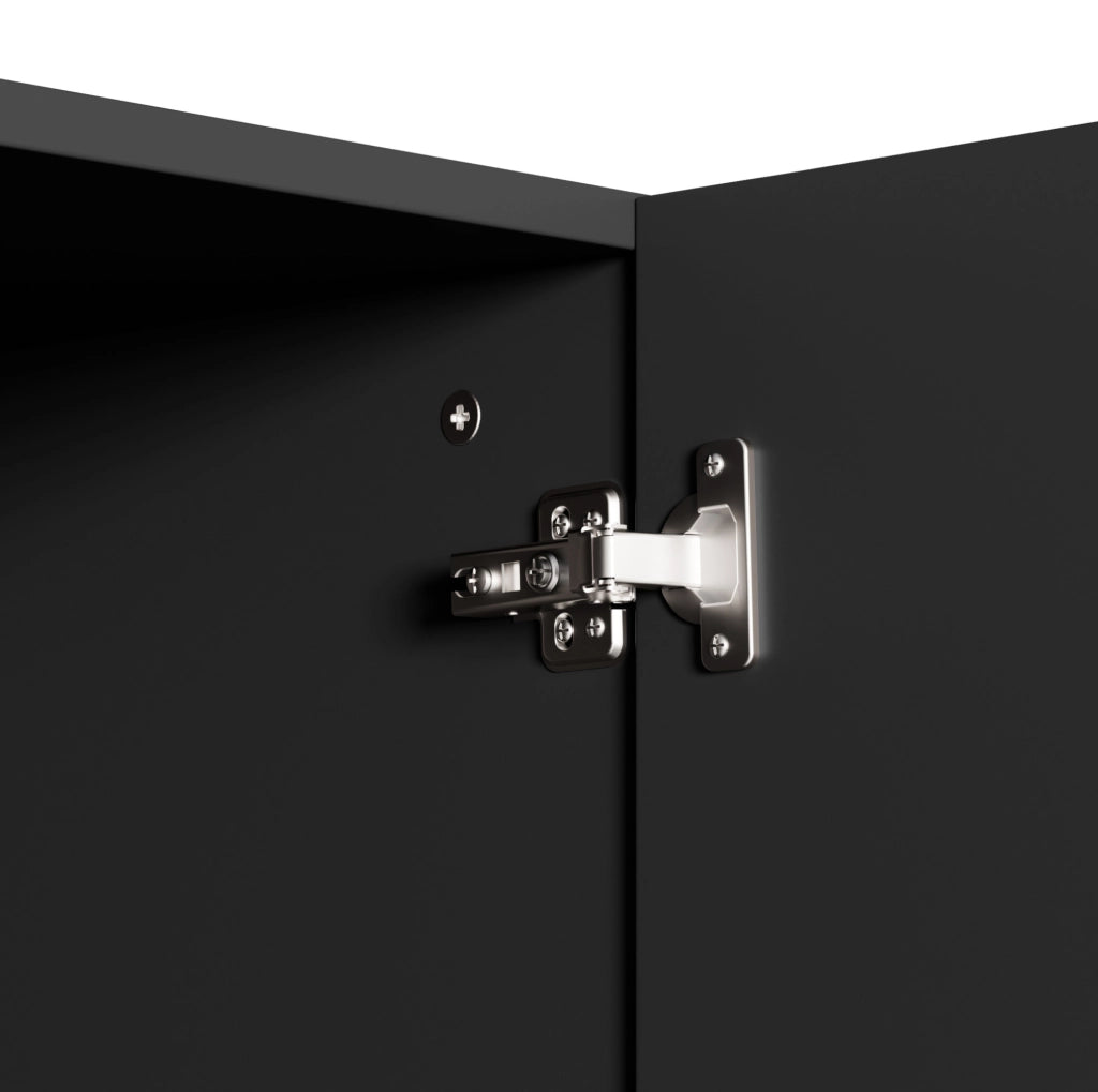 Credenza 160x38x75 cm con 4 ante e ampio spazio contenitivo in truciolare nero e naturale