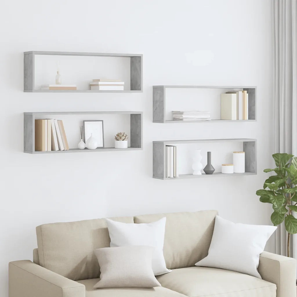 Mensole Parete Cubo 4pz Grigio Cemento 80x15x26,5cm Multistrato 807119