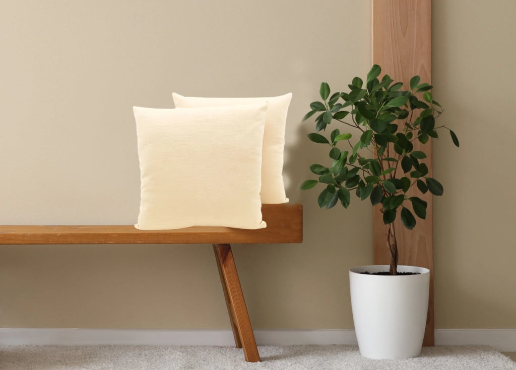 Coppia Cuscini Arredo Imbottiti Tessuto Ottoman In Tinta Unita Colore Beige 02 - 40x40 - Beige 02