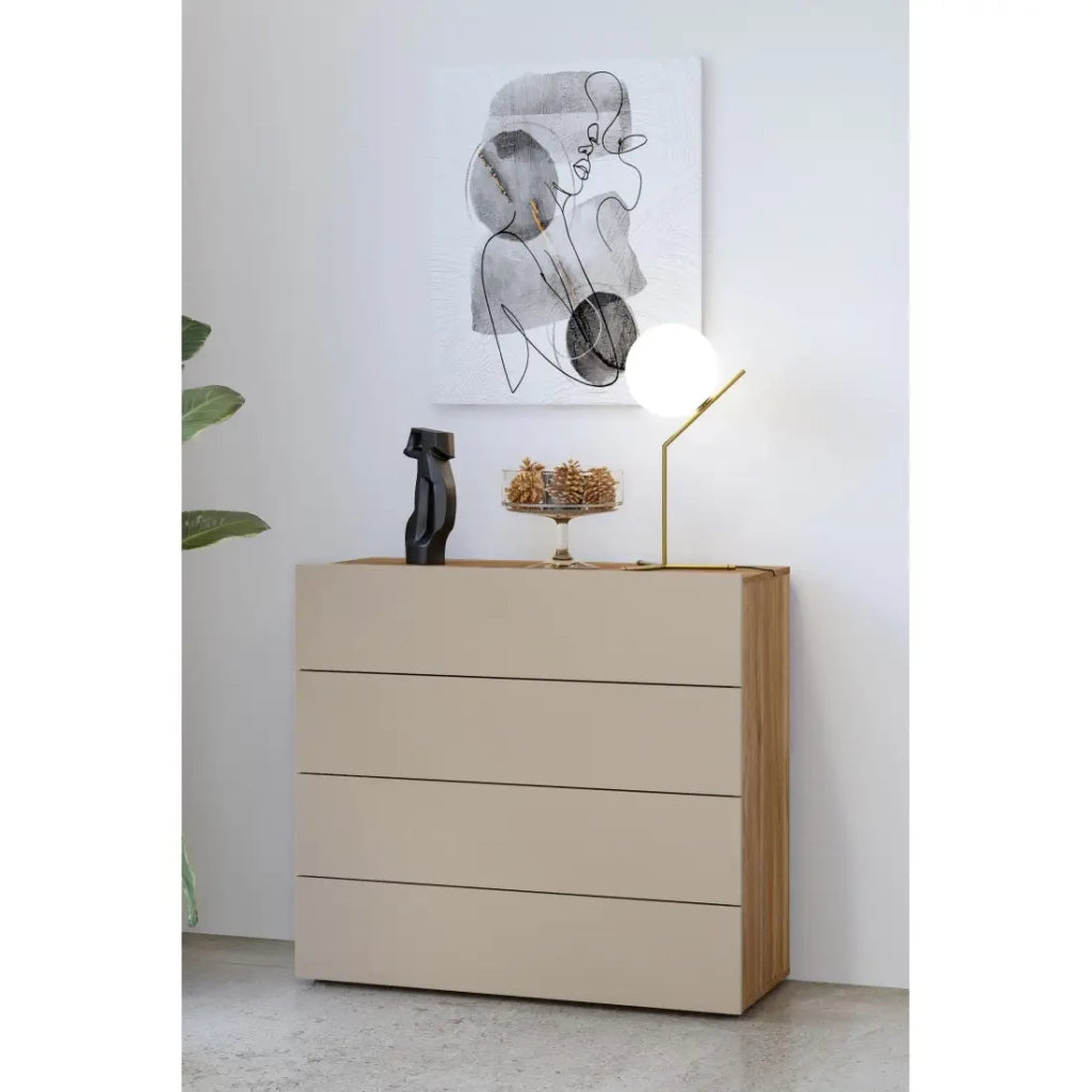 Cassettiera 4 cassetti VOX colore rovere e beige