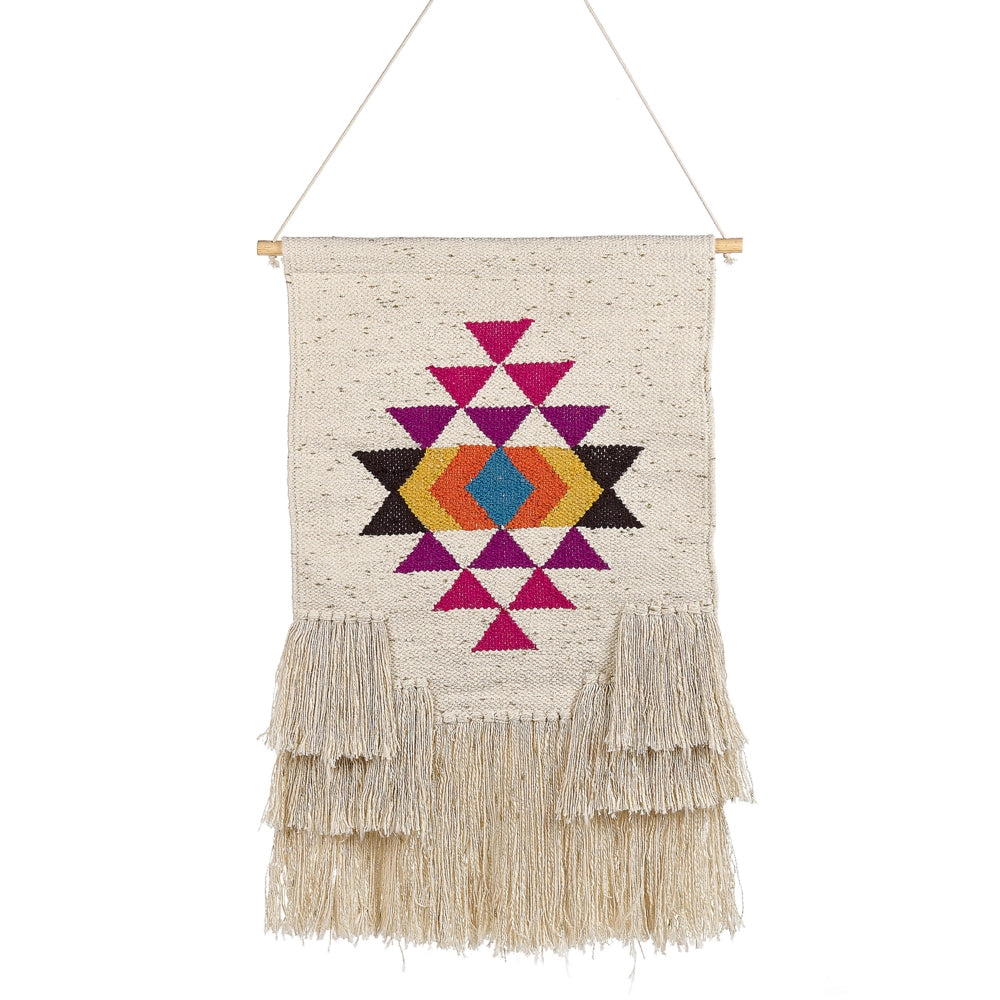 Decorazioni da parete in cotone beige nappa fatta a mano arte della parete motivo geometrico boho per soggiorno camera da letto