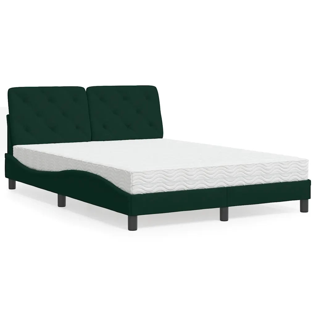 Letto con Materasso Verde Scuro 140x200 cm in Velluto