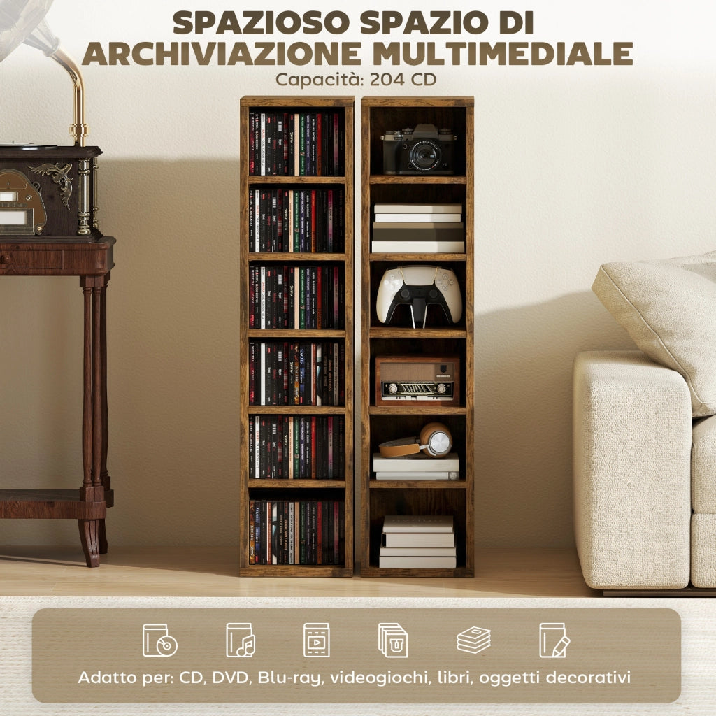 Libreria per CD ¨C Xylo ¨C legno marrone rustico, 2 mobili con ripiani regolabili, 21x22.5x88.5 cm